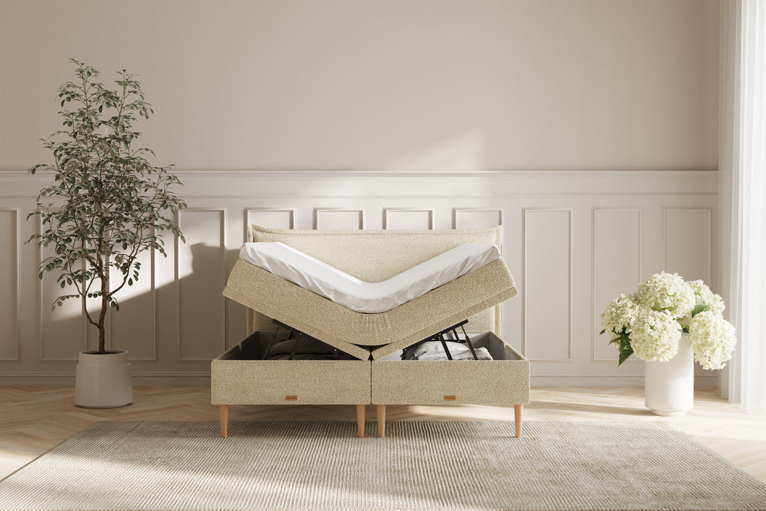 Noor Eva opbevaringsseng - bouclé beige - 180x200