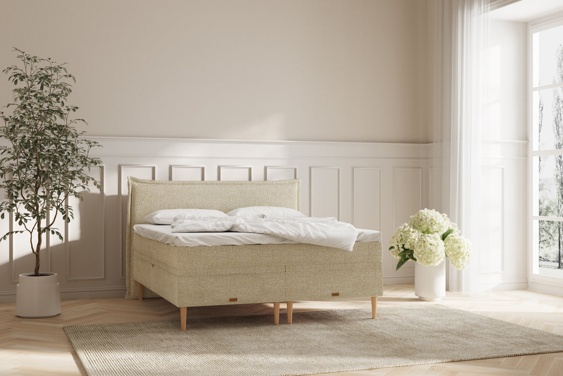 Noor Eva opbevaringsseng - bouclé beige - 180x200